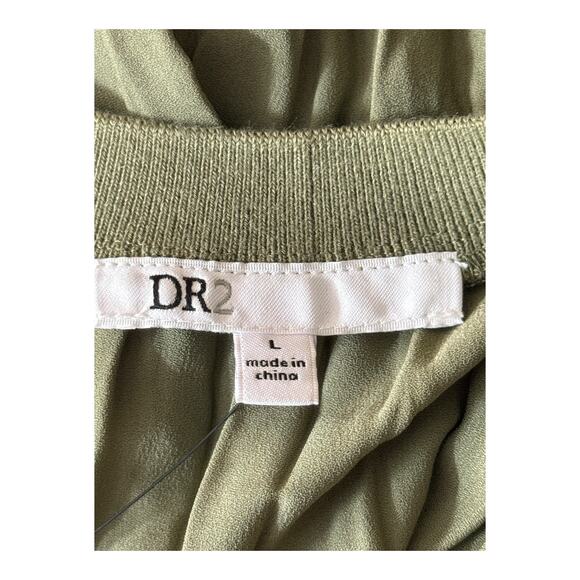 DR2 by Daniel Rainn top crinkle pleated v neck blouse green size Large L - Picture 4 of 6